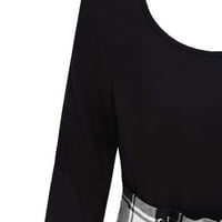 Prilagođeno modnoj ženi Ležerni O-izrez čipkajte Tartan Plaid Print Asimetrična mini haljina