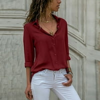 Cacommmark pi ženske majice s dugim rukavima čipove šifon V-izrez lapeljske bluze