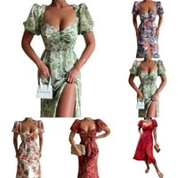 Žene Ljeto trg ovratnik kratkih rukava boemska cvjetna print plaža Maxi haljina