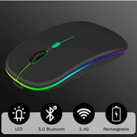 2.4GHz i Bluetooth miš, punjivi bežični miš za Oppo A53S 5G Bluetooth bežični miš za laptop MAC računarsku tablet Android RGB LED crna