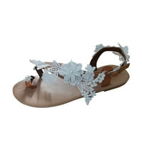 CAICJ platforme sandale Ljetne ravne sandale za žene Udobne casual cipele za plažu Boemske perlene flip flip flops sandale, bijele