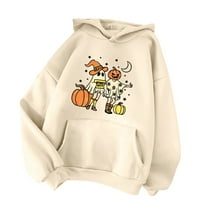 HHEI_K Cropped Hoodie ženske modne sportske pulover kapuljača kapuljača labave podstavljene zadebljane