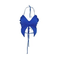 Ženski seksi leptir dizajn V-izrez niskog rezanog korzeta nacrtajući tanak mali prsluk suspender, plavi,