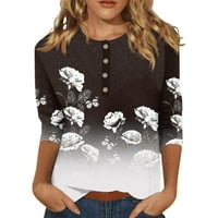 Ženski vrhovi rukav i bluze Jesen Slatka grafika za ispis Plus Veličina Basic Dugme Tops Pulover, tamno siva 2xl