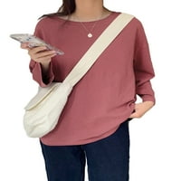 Pfysire ženska majica s dugim rukavima Casual majica labava bluza vrhova Brick Red 2xl