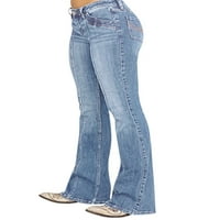 Slušajte Ženske plus veličine Slim flared traper hlače Ležerne prilike Stretchy Solid Color Retro patentni