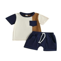 Amiliee Toddler Baby Boys Ljetni outfit setovi kratkih rukava kontrastni vrhovi i kratke hlače