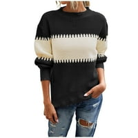 Buigttklop Vrijeme i TRU džemperi za ženske čišćenje Ženske duge rukave Okrugli vrat Boja podudaranja labavih vrhova bluza pletena džemper crna