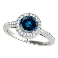 Aonejewelry Carat Halo Blue Diamond Angažman prsten izrađen u 14k bijelo zlato