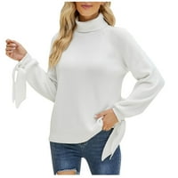 Ženske duge rukave Turtleneck labave pune boje bluza Pleteni džemper, bijeli m