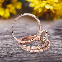Carat 8x ovalni rez Aquamarine Angažman prsten 10k ružičasto zlato sa Art Deco Vintage izgleda odgovarajuće vjenčano opseg