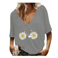 Bluze za žene Dressy Casely kratki rukav V-izrez Ljetne cvjetne majice m