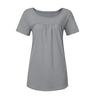 Cleance Žene Ljeto SOLID PLeated Crewneck bluze s kratkim rukavima majice sive m