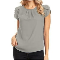 Ženska latica časova rukav okrugli vrat plus veličina majica Solid Fold Pleated bluza Ljetni casual
