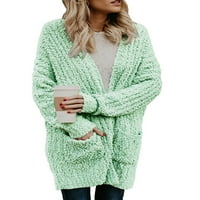 Asvivid Womens Chunky Knit Otvoreni prednji kardigani kokice preveliki ležerni labavi dugi dugi džemper