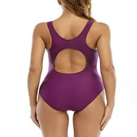 Žene kupaće odijele u vratu Jedan kupaći kostim kupaći kostim V Monokinis Hot Spring Beachward Purple