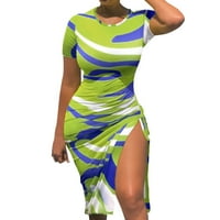 Nova vruća fancy haljina Ženska kratka rukava ljetna ruched bodycon mini haljina bočne crteže Clubske