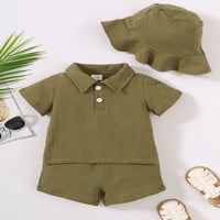 Baby Boys Hratke Summer Odjeća Set Toddler Kratki rukav Ovratnik za kratke majice Elastična struka Hlače Hat Outfit