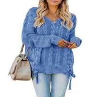 Ženska jesenska i zimska moda V-izrez dugi rukav čista boja grubo pleteni džemper