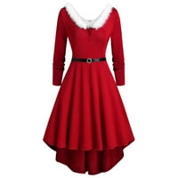 Ženska haljina Božić Santa Santa Snowman -Plush panel dugih rukava V-ovratnik asimetrična haljina za