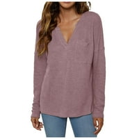 Žene Ležerne prilike modne pulover s dugim rukavima V-izrez za vrat Soild majica Hot8SL4487827