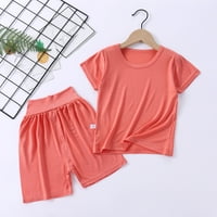 Penskeiy Solid setovi za dječje dječake i djevojke okrugli vrat kratkih rukava majica s kratkim kratkim kratkim kratkim kratkim hlačama postavljaju narančaste 3 godine