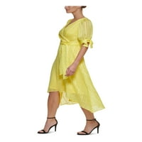 Ženska žuta patentna kravata Hi-Lo Hem obložen kratkim rukavima surplicija izrez midi hawri za rad FAU Wrap haljina 8