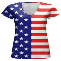 Seksi ples Dame Ljeto vrhovi V izrez T Majica Američka zastava Ispiši majicu Bohemian Pulover Dailyer
