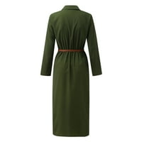 Huaai ženske duge haljine rever s dugim rukavima Ležerna haljina od pune boje Bohemian Flowy dugi maxi haljine zelene s