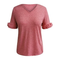 Yubatuo ženske vrhove Žene pune boje labave V izrez čipke kratkih rukava majice za žene