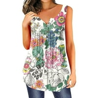 Mikilon Clearence Women Fashion V- izrez cvjetni tiskani tunički tasteri kratki majica bez rukava plus