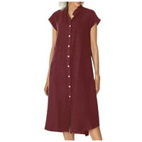 Haljine za žene Ljeto pamučno posteljina dugmeta rukava rukava haljina haljina labava boja laper midi
