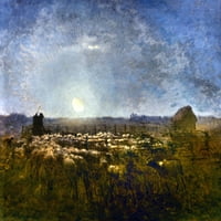 Millet: ovce po mesečini. Na jato ovaca po mjesečini. Ulje na drva Jean Francois Millet, 1861. Poster Print by