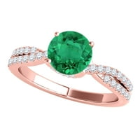 Mauli dragulji za angažovanje prstenova za žene 1. Carat Halo Emerald i Diamond Set za mladenke 4-prong 14k ružičasto zlato