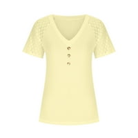 Ženski trendy vrhovi čipka holllow kratki rukav V izrez Stilski stil majice WAFLLE Knit Dugme Tunic Bluuses Ljeto