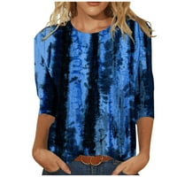 Ženske bluze kratkih rukava Slatka gumba za ispis niz majicu ruffles casual vrhovi tamno plave s