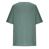 Ženska pero ispis bluza s rukavima majice Dugme Decor chors Crewneck Tunic Pamučne majice Mekani prozračni tebi zeleni m