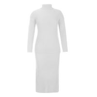 Ležerne haljine za žene džemper turtleneck dugih rukava čvrsto bijela l