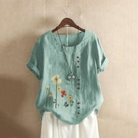 Delo za prodaju Ljetni vrhovi za žene cvjetna grafička majica kratkih majica s kratkim majicama sa majicom sa gumbima bluza