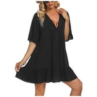 Haljine za žene plus veličine ženski V-izrez A-line lakat-kratka puna plaža A-line labave haljine crne
