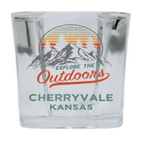 Cherryvale Kansas Istražite otvoreni suvenir Square Square Base alkohol Staklo 4-pakovanje