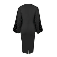 Ženske oblače dugih rukava Srednja duljina, puna linija Ljetna okrugla dekoltena haljina Black XL
