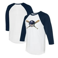 Ženska malena repala bijela mornarica New York Yankees Hat Crossbats 3 majica sa 4 rukava