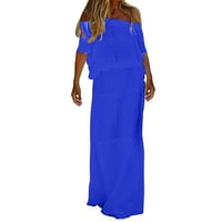 Ljetne haljine za žene Čvrsto boje jedno rame Elastična struka kratkih rukava s dugim plažama