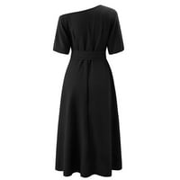 Efsteb Ženske haljine Maxi haljina casual tanka kratka rukava haljina od pune boje haljine jedno rame vrat ljetna haljina haljina za zavojna haljina crna l