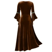 Puntoco Plus veličina dugih rukava ženski ovratnik zakrpa za zavoj dugih rukava dugi haljina smeđu haljinu