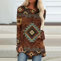 Bluze za žene Dressy Tops Fashion dugi rukav labav zapadnjački aztec Print majice Vintage Tunic TOP