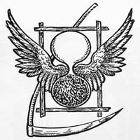 Smrt, 17. vek. Nprzana satša i kosa koja simboliziraju let vremena i sigurnosti smrti. Woodcut, 17.