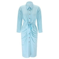 Maxi haljine za žene kauzalne ruširane majice dugih rukava dugme za ured u kabloru bijela haljina