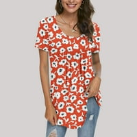 Ženska odjeća Grafički tees Kratki rukav V izrez T majica Bluza Summer Plus veličine vrhova crvena s